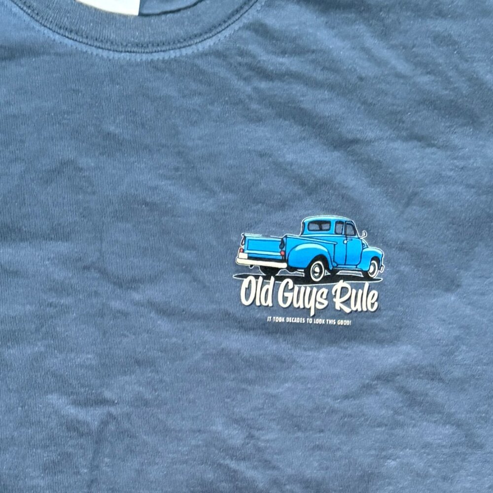 vintage old guys rule tshirt blue large moto grunge nascar indy motorhead